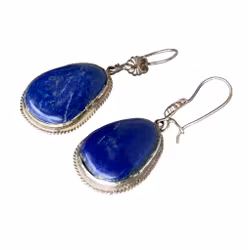 Vintage zilveren oorbellen met natuurlijke lapis lazuli - grote druppelvormige cabochons