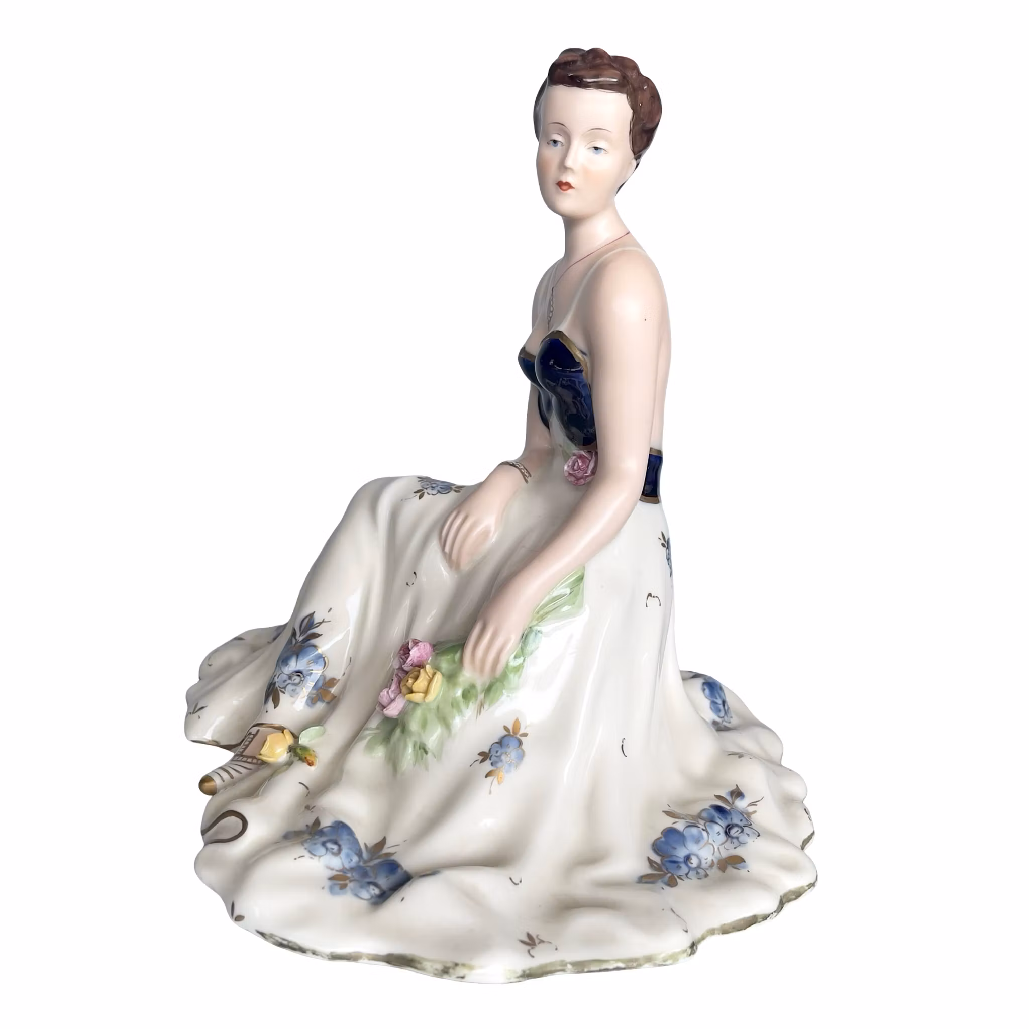 Royal Dux - Elegant porcelænsskulptur af siddende dame