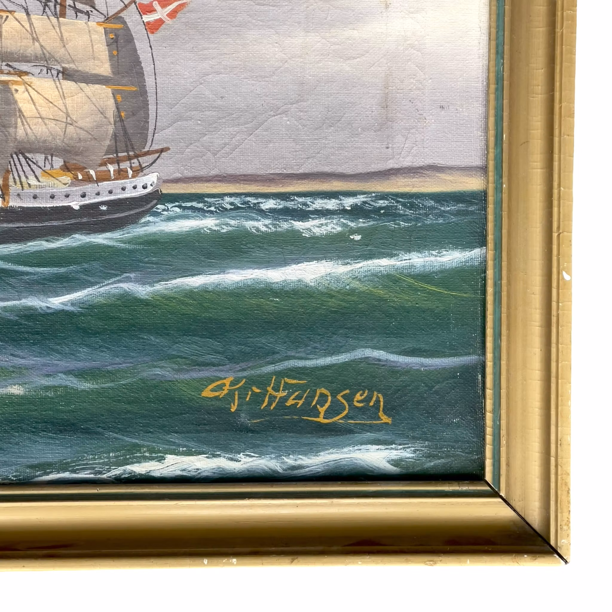 Kristian Wilhelm Hansen - Maritim olja målning på duk - Fullriggare på öppet hav