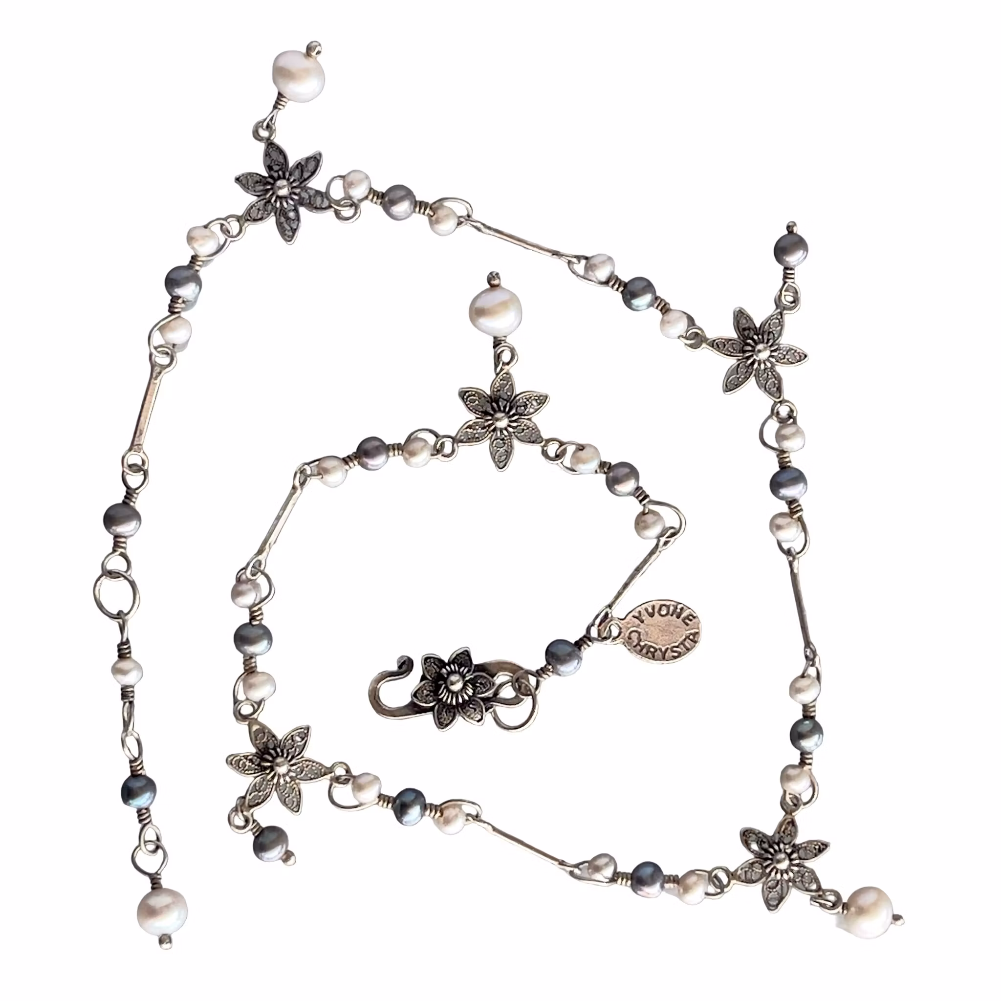 Yvonne Christa 925 sterling silver halsband med pärlor - 42 cm