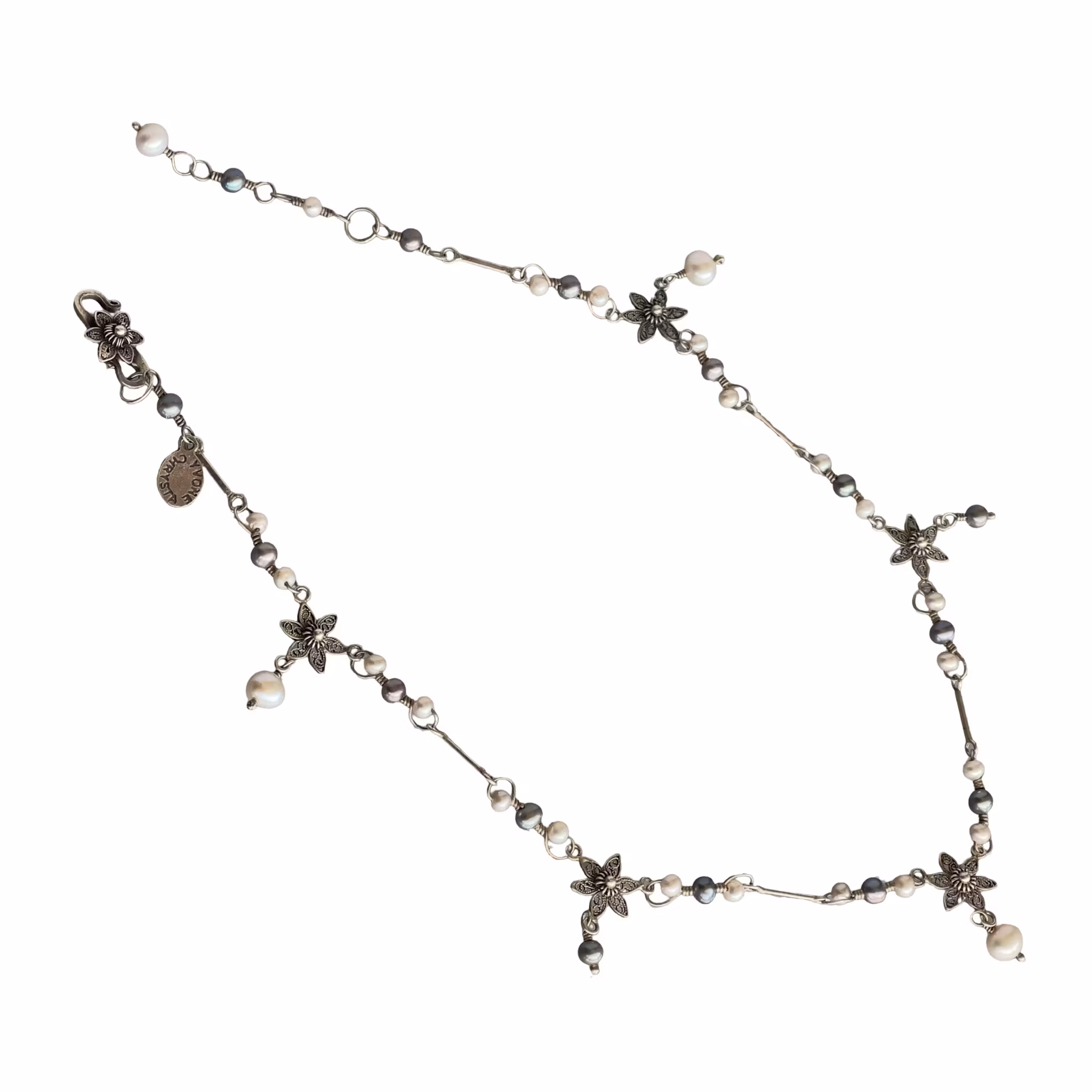 Yvonne Christa 925 sterling silver halsband med pärlor - 42 cm