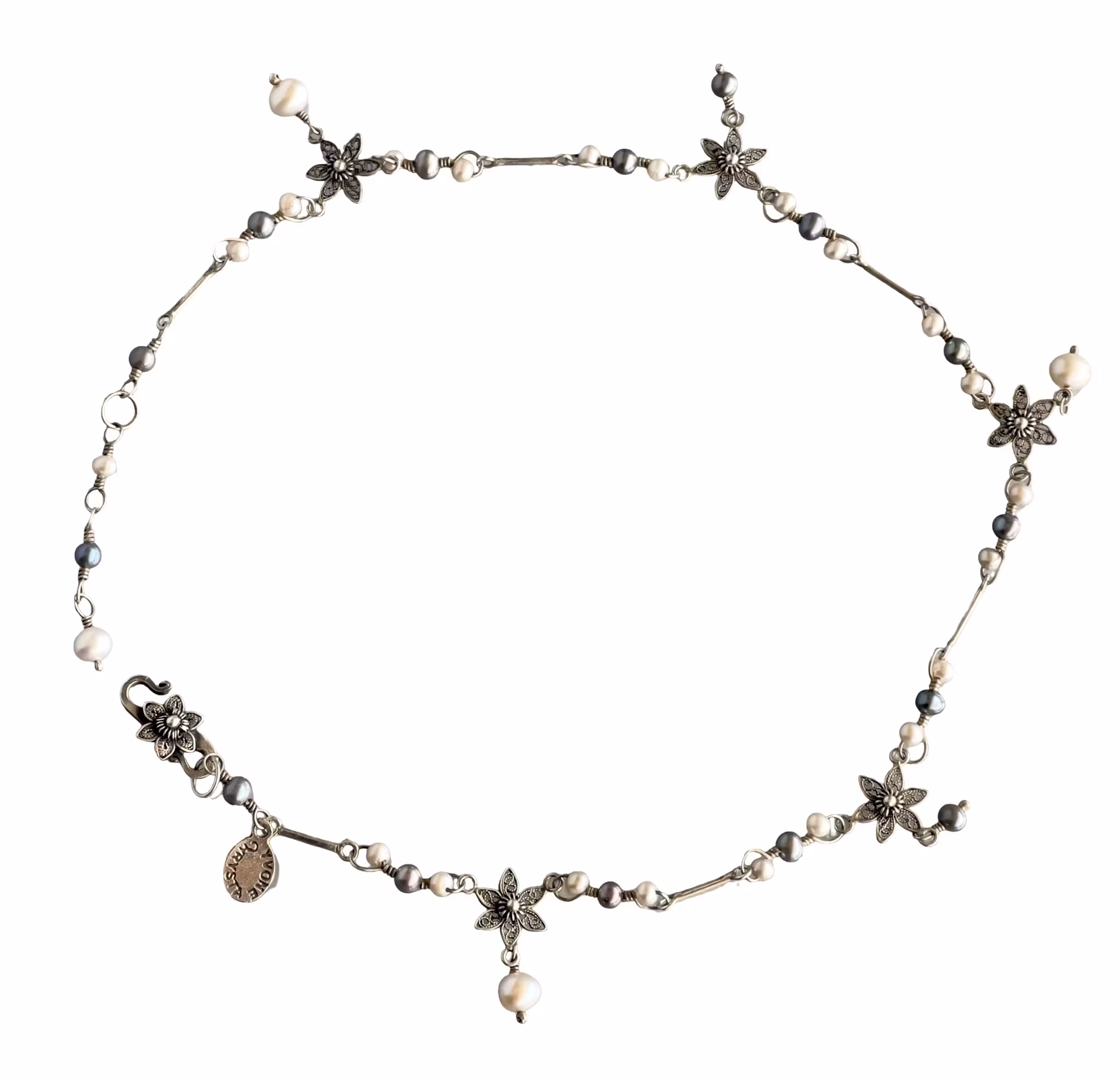 Yvonne Christa 925 sterling silver halsband med pärlor - 42 cm
