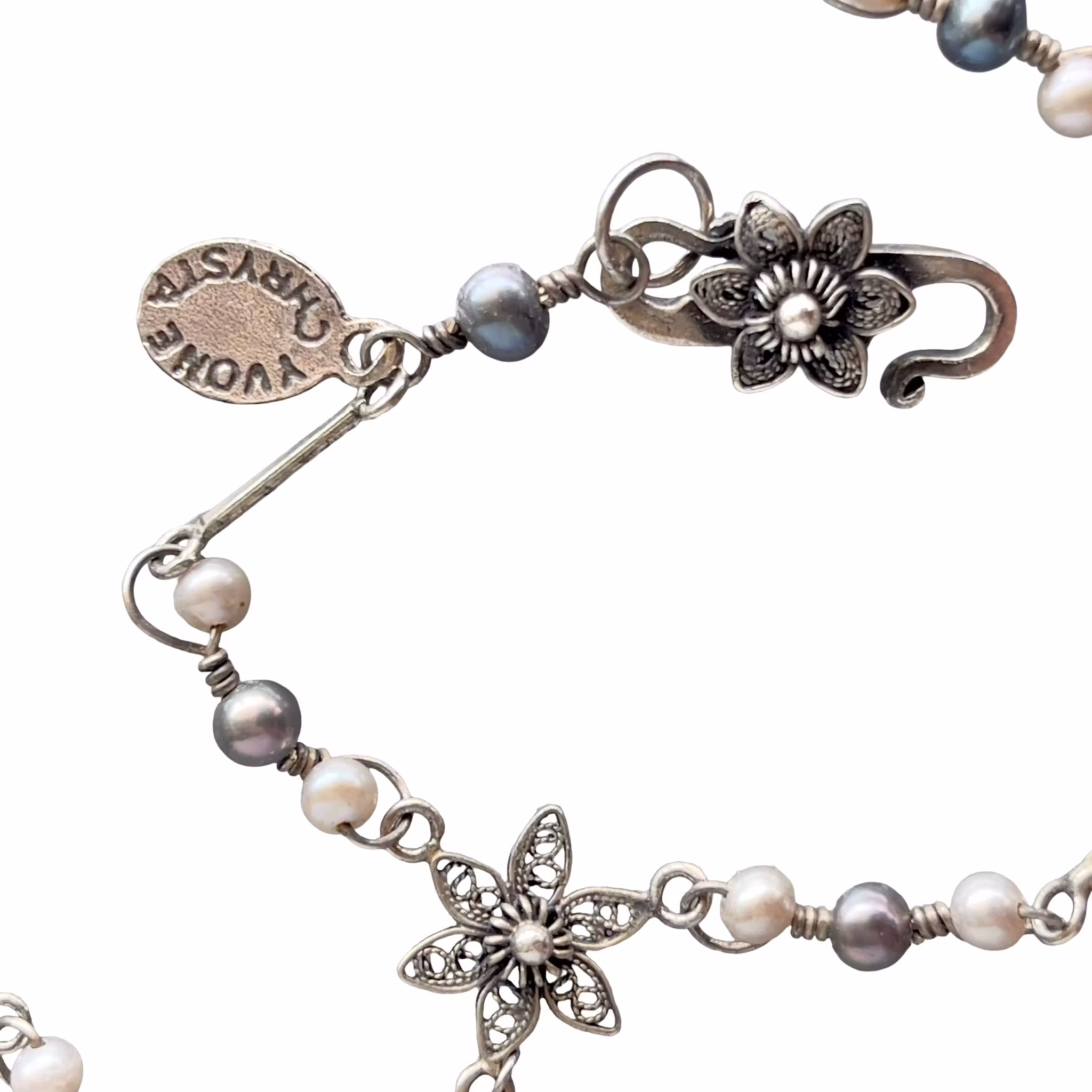 Yvonne Christa 925 sterling silver halsband med pärlor - 42 cm