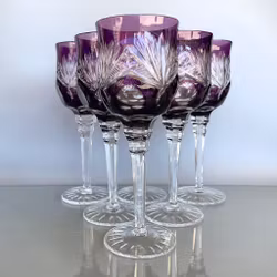 Eksklusive krystallglass i ametyst bohemsk stil - 6 slipte vinglass