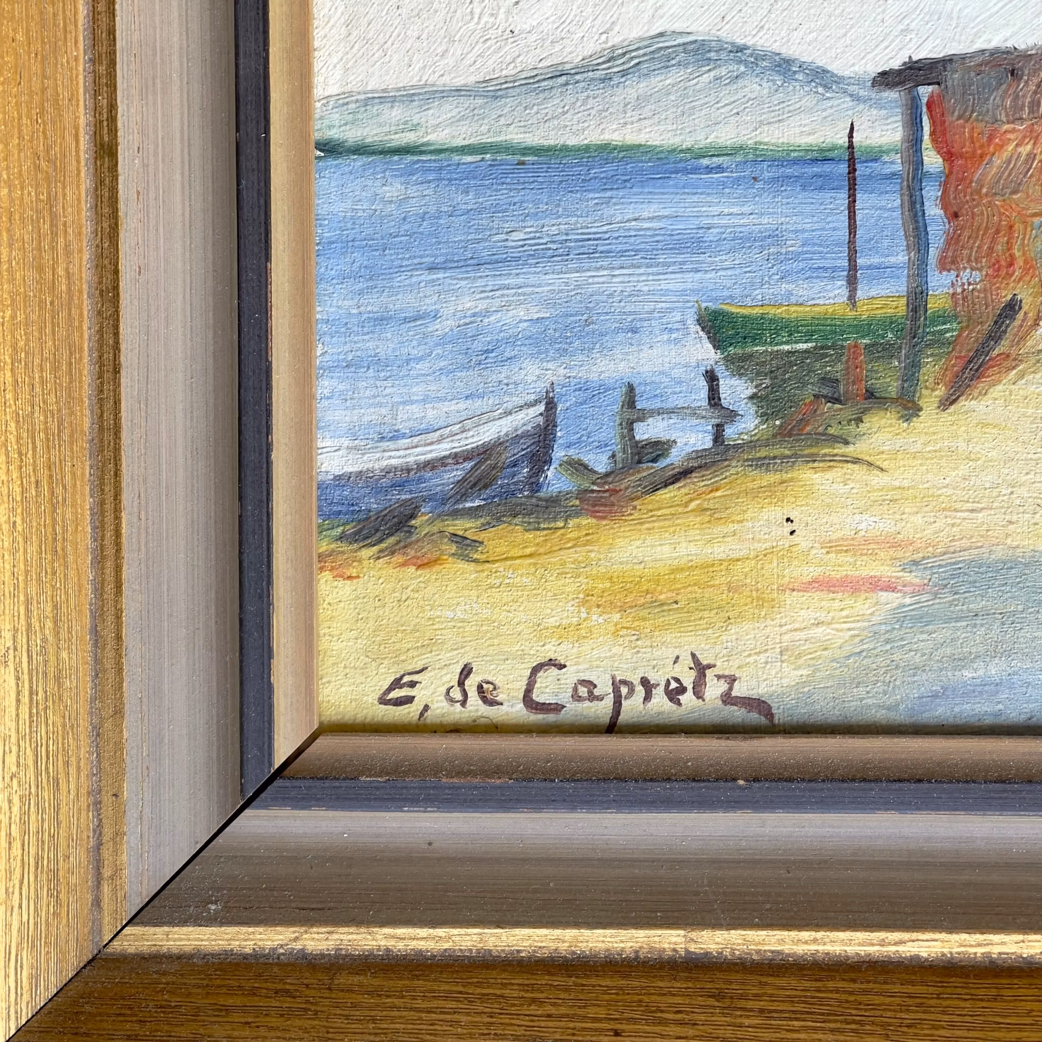 Elis Gotthard de Caprètz - Oljemålning på pannå - kustmotiv