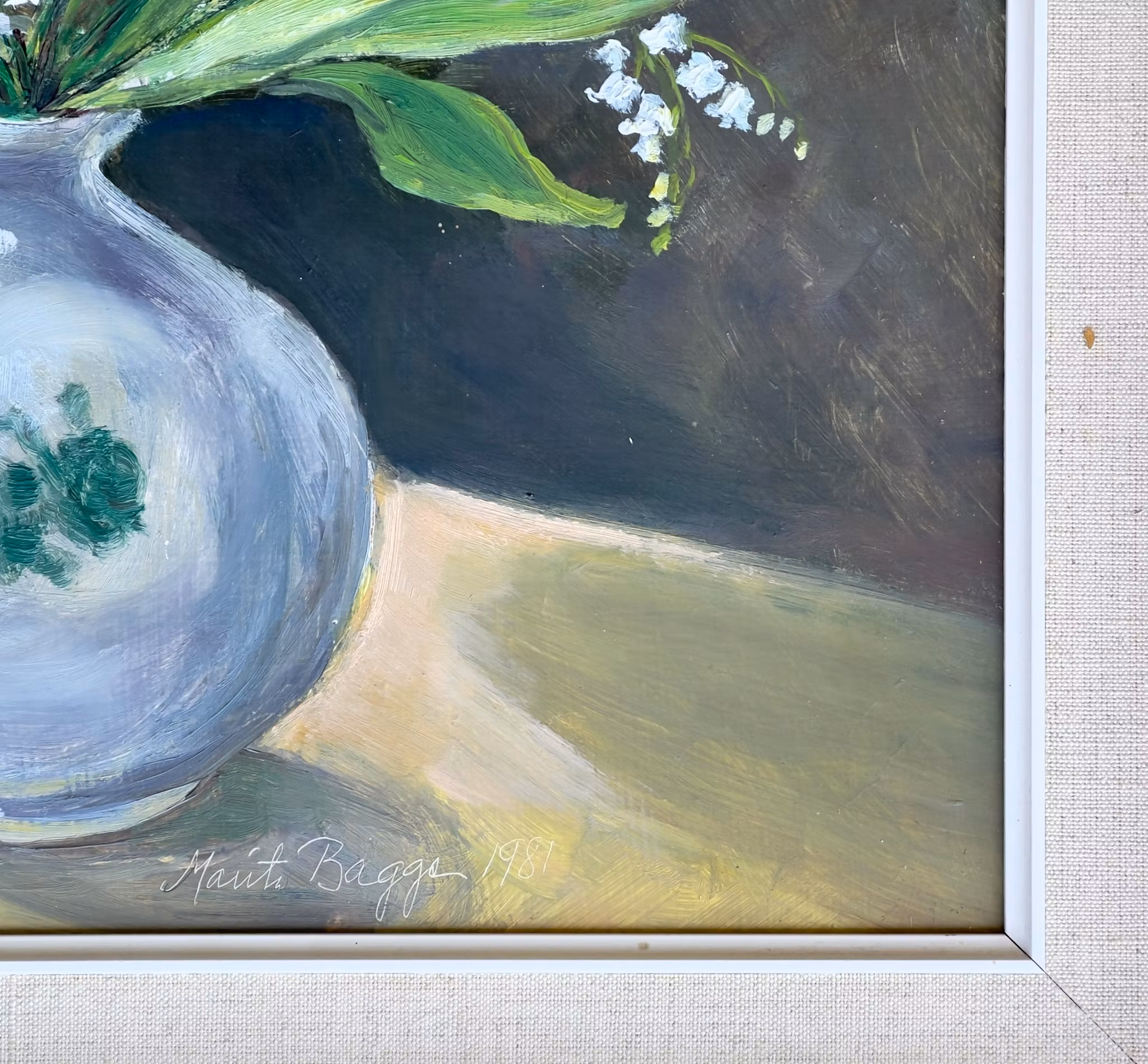 Marita Bagge - Stilleben med liljekonvaljer - Oljemålning på pannå