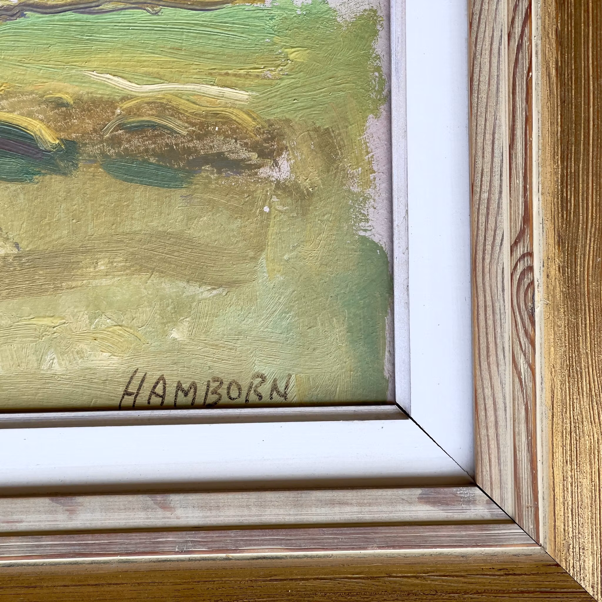 Axel Hamborn (1892-1971)- Landskap med kyrka - Oljemålning på pannå