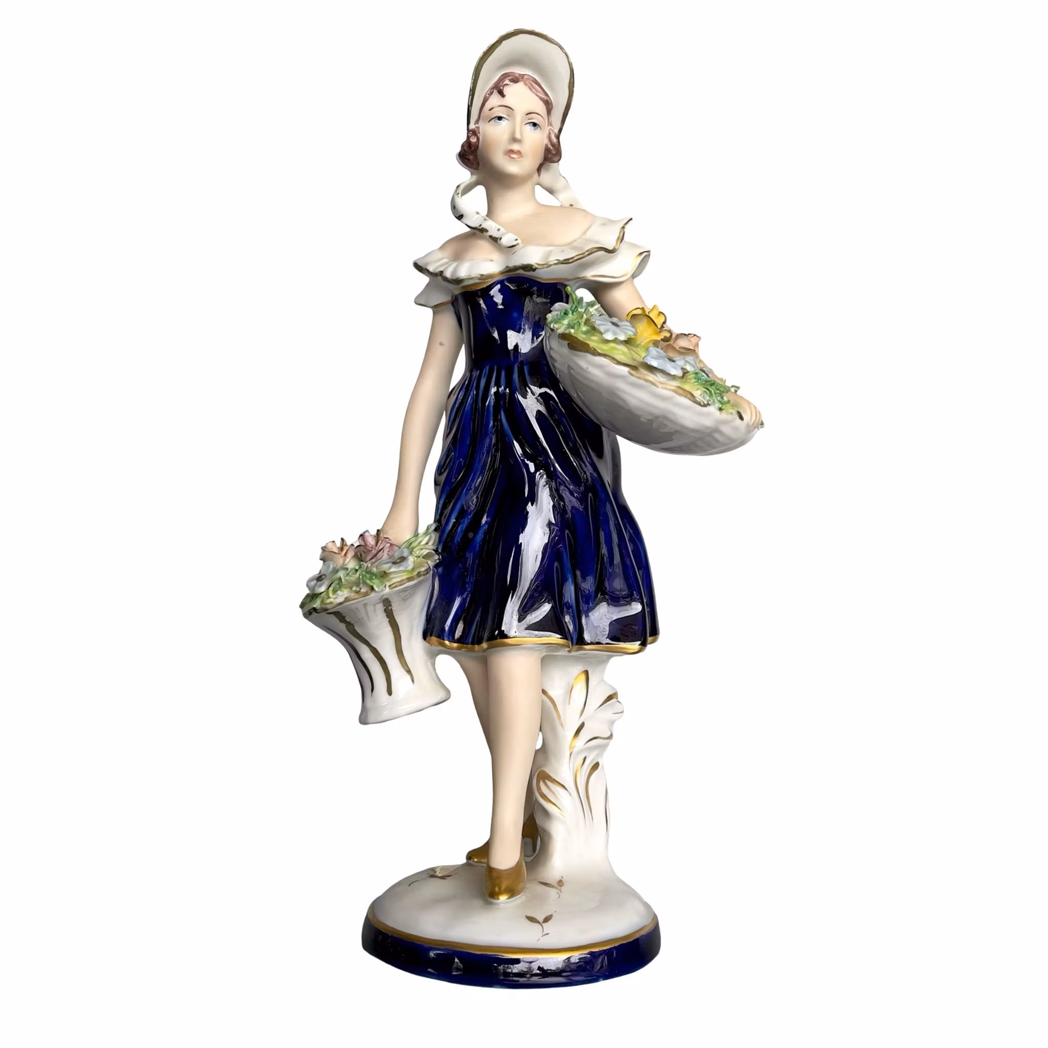 Royal Dux porslinsfigur - Kvinna med blomkorgar - Modell 186 - Tjeckoslovakien