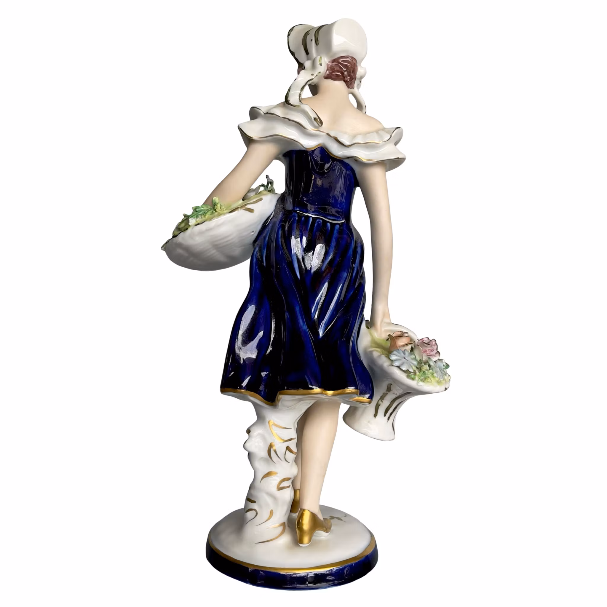Royal Dux porslinsfigur - Kvinna med blomkorgar - Modell 186 - Tjeckoslovakien