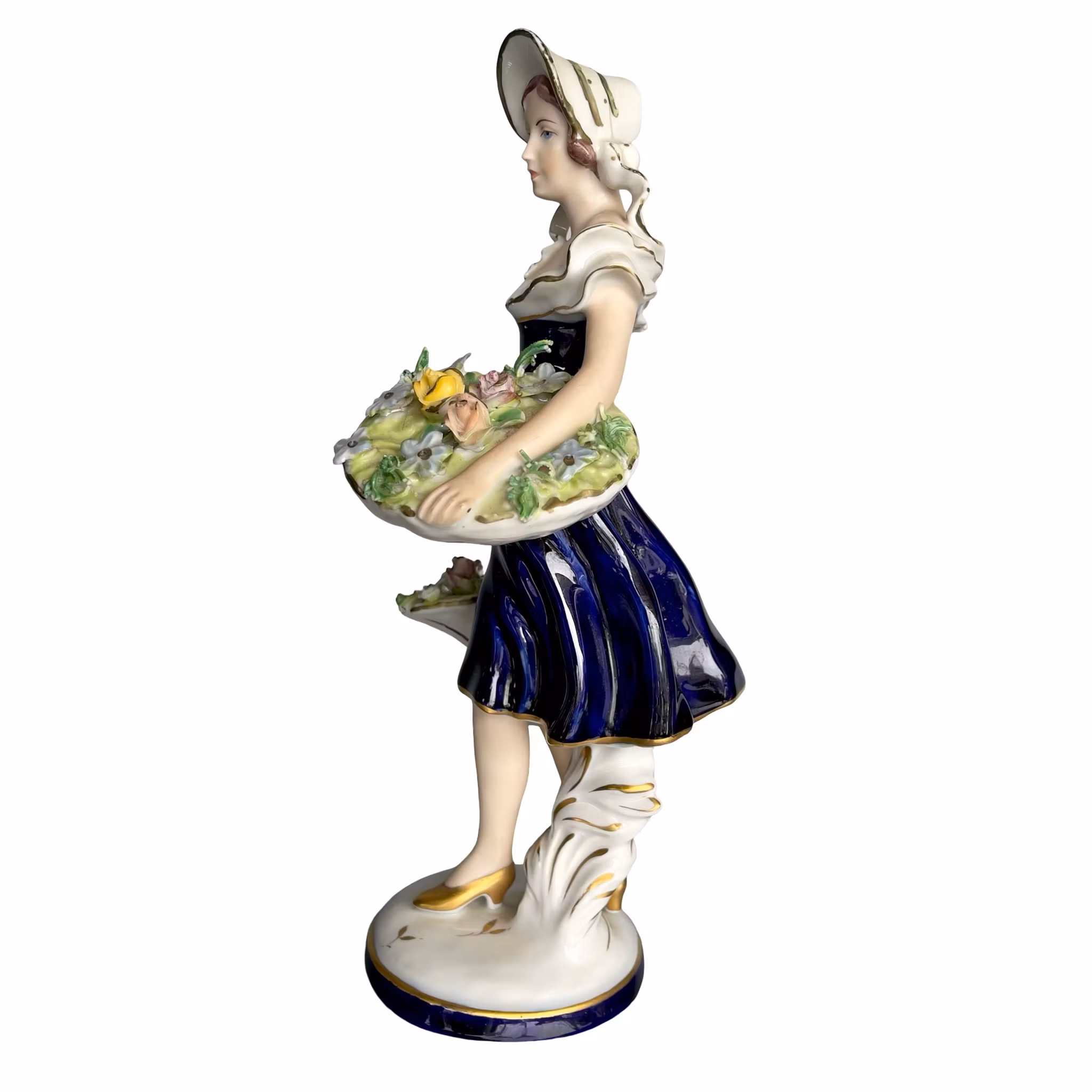 Royal Dux porslinsfigur - Kvinna med blomkorgar - Modell 186 - Tjeckoslovakien