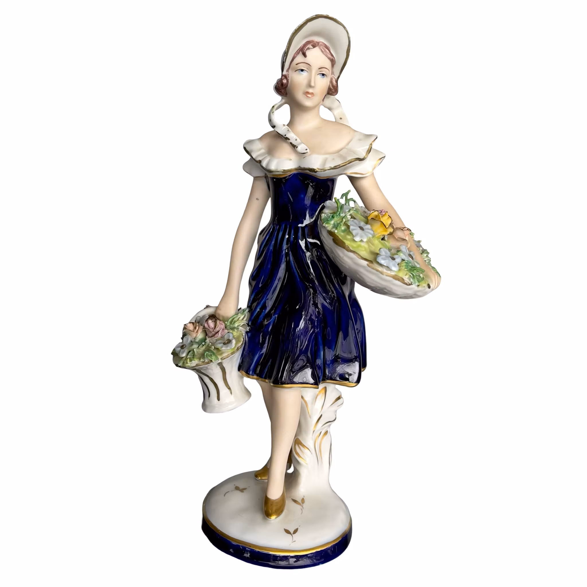Royal Dux porslinsfigur - Kvinna med blomkorgar - Modell 186 - Tjeckoslovakien