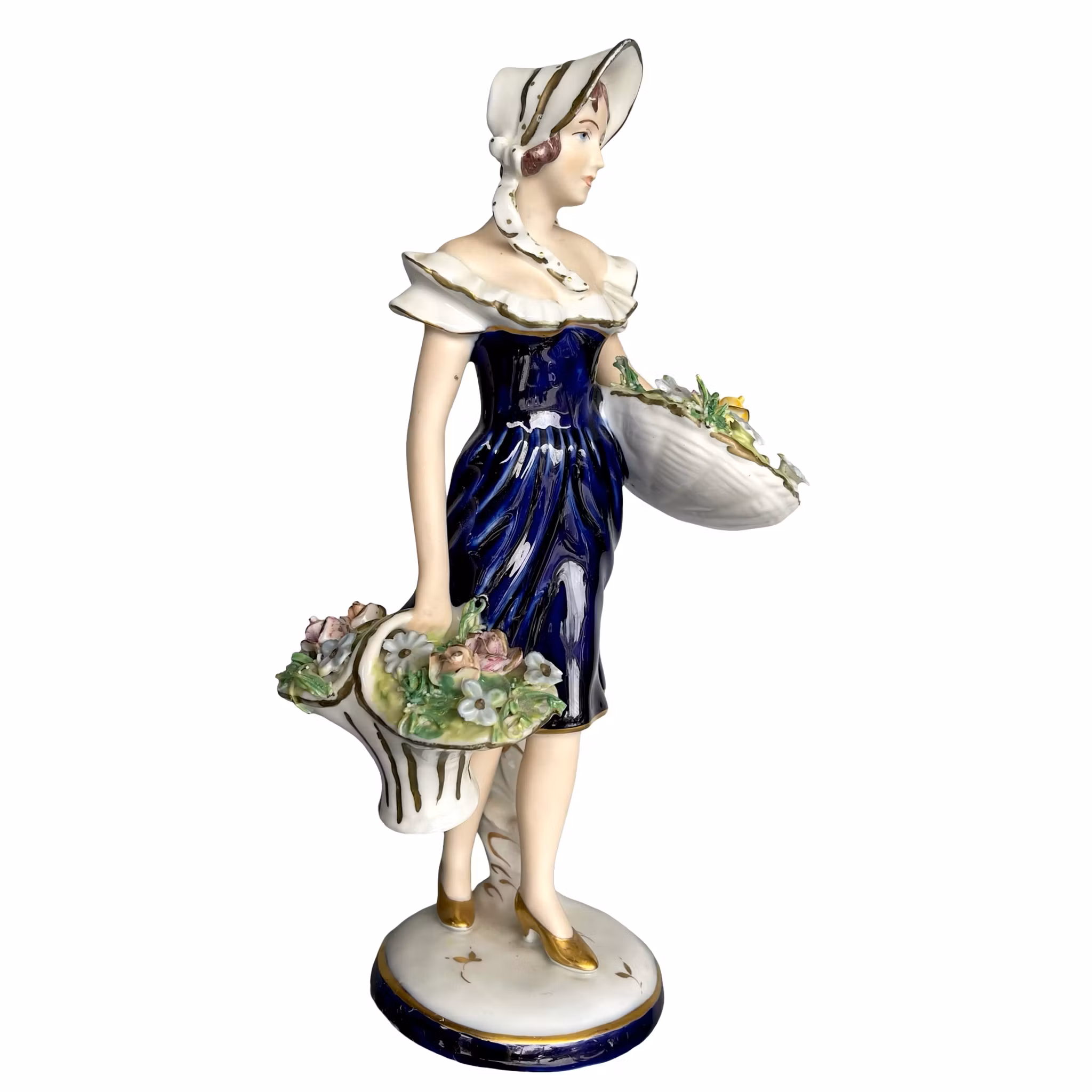 Royal Dux porslinsfigur - Kvinna med blomkorgar - Modell 186 - Tjeckoslovakien