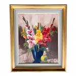 S. Roberts - Oljemålning på pannå -  Elegant blomster stilleben