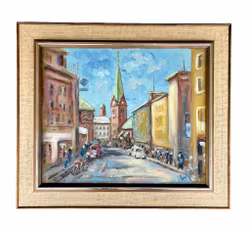 Leo Sjöbom (1923-1992) - Petrin kirkko Malmö 1974 - Öljyvärimaalaus kankaalle