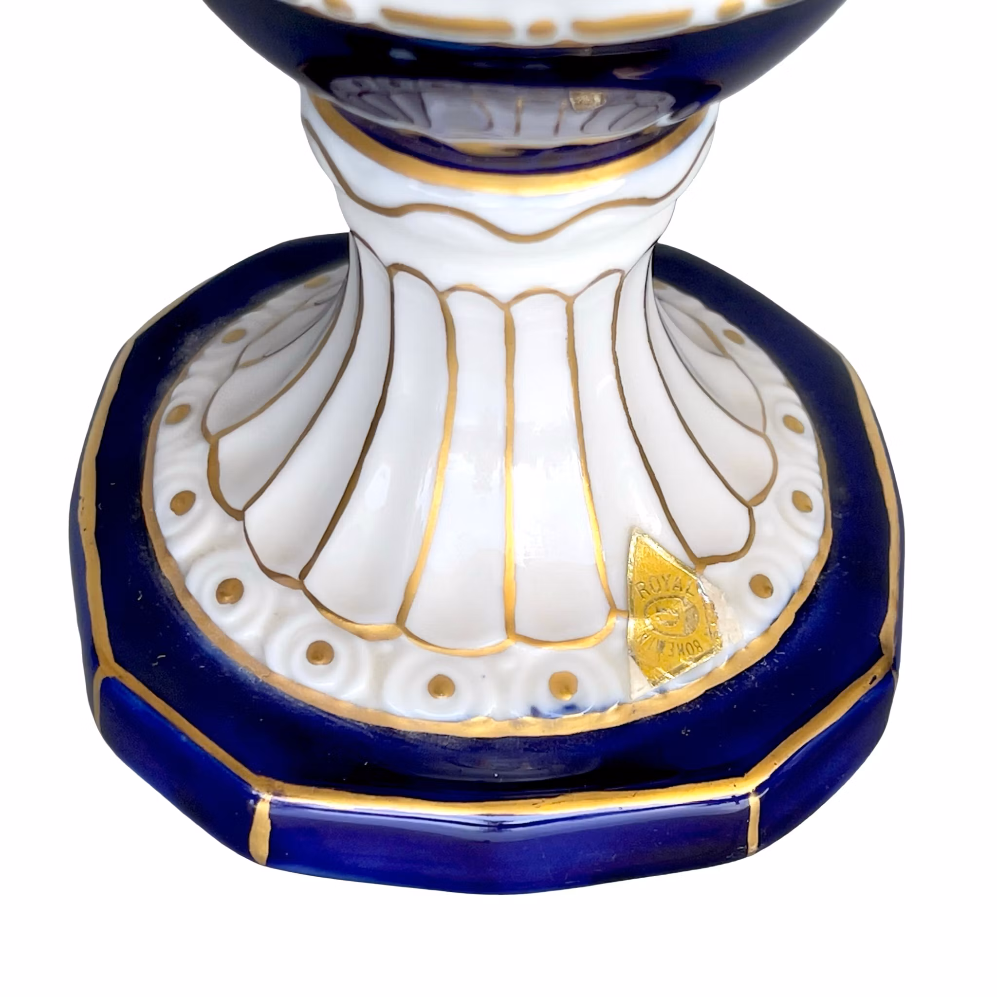 Praktfull Royal Dux Bohemia vas - Handmålad porslinsvas med koboltblått & Rik guld förgyllning