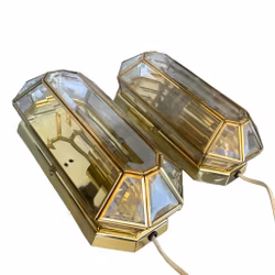 Eksklusivt par vegglamper i messing og fasettert glass Vintage / Hollywood Regency / Art Deco-stil