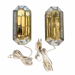 Exklusivt par vägglampor i mässing & fasett slipat glas Vintage / Hollywood Regency / Art Deco stil