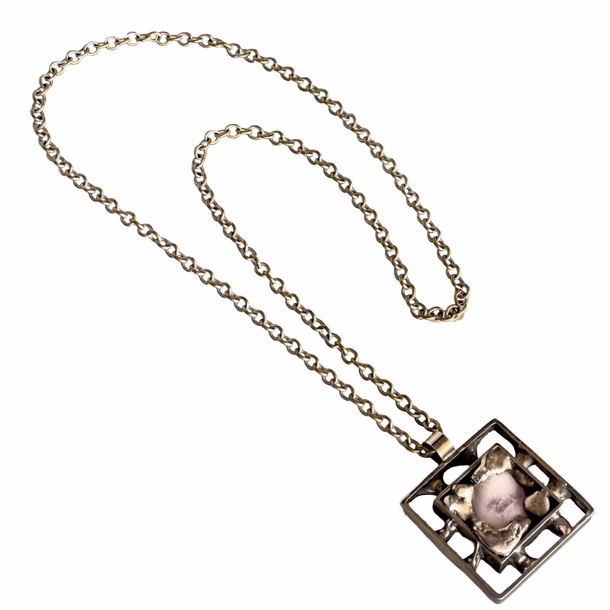 Vintage danskt halsband med ametist - Handgjort D.S. modernistiskt design hänge - Denmark
