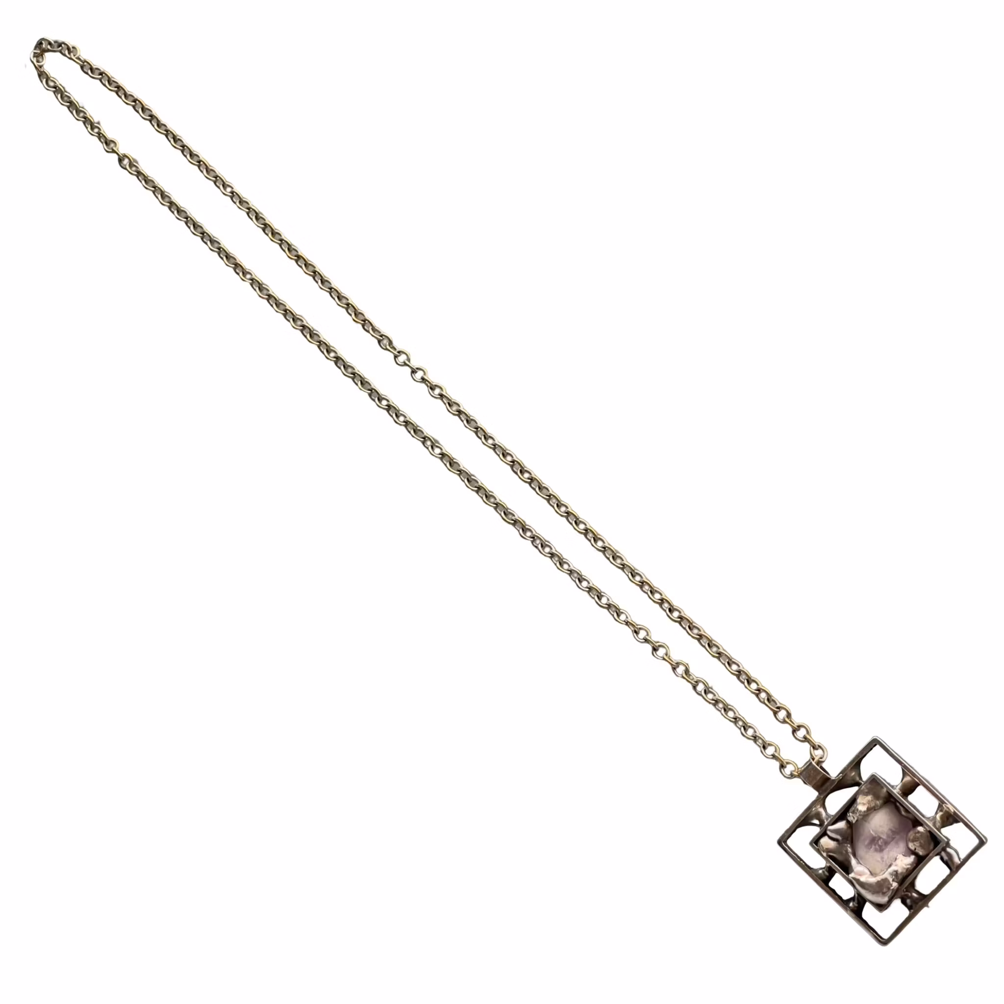 Vintage danskt halsband med ametist - Handgjort D.S. modernistiskt design hänge - Denmark