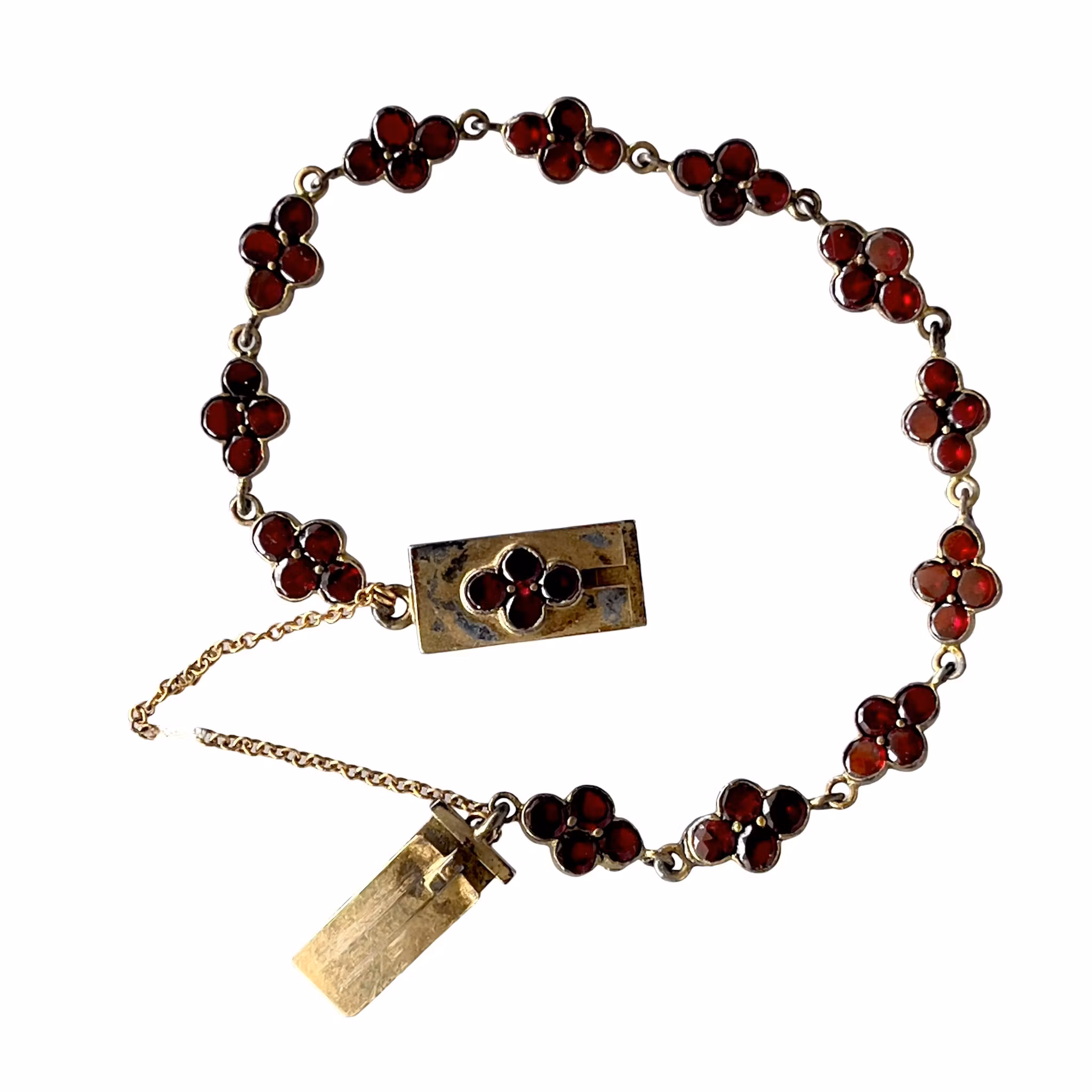 Antikt förgyllt silver armband med bohemiska granater - Sent 1800-tal