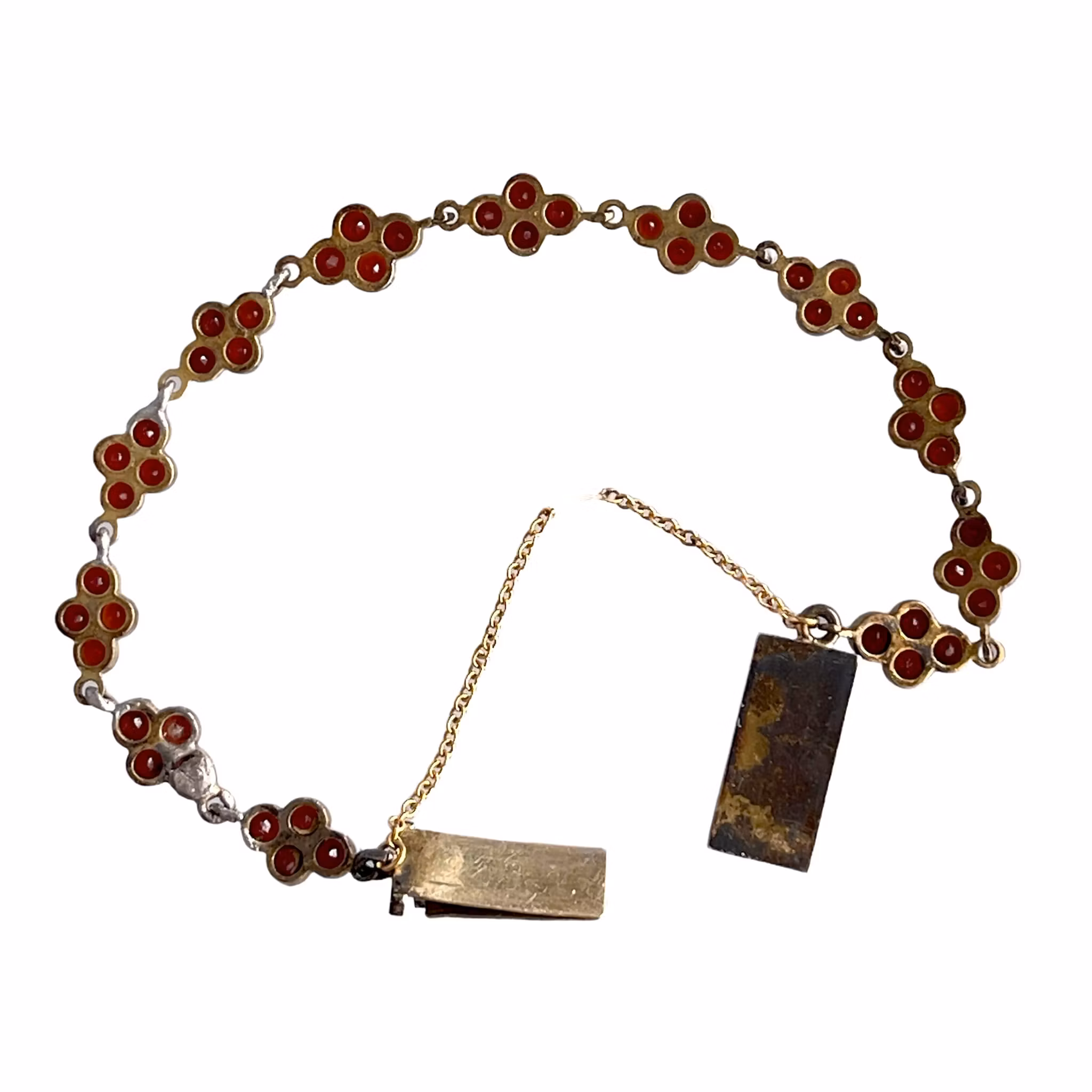 Antikt förgyllt silver armband med bohemiska granater - Sent 1800-tal