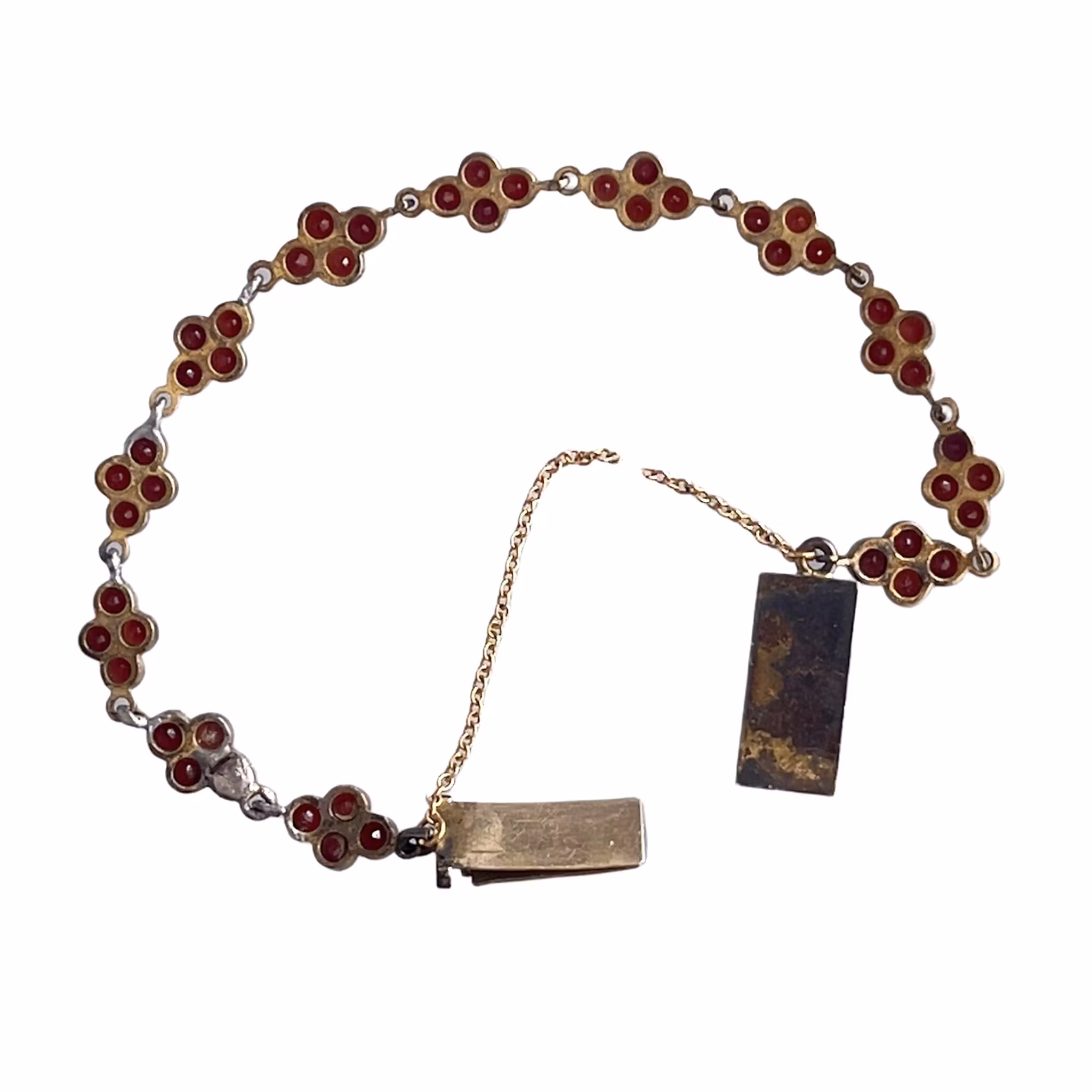 Antikt förgyllt silver armband med bohemiska granater - Sent 1800-tal