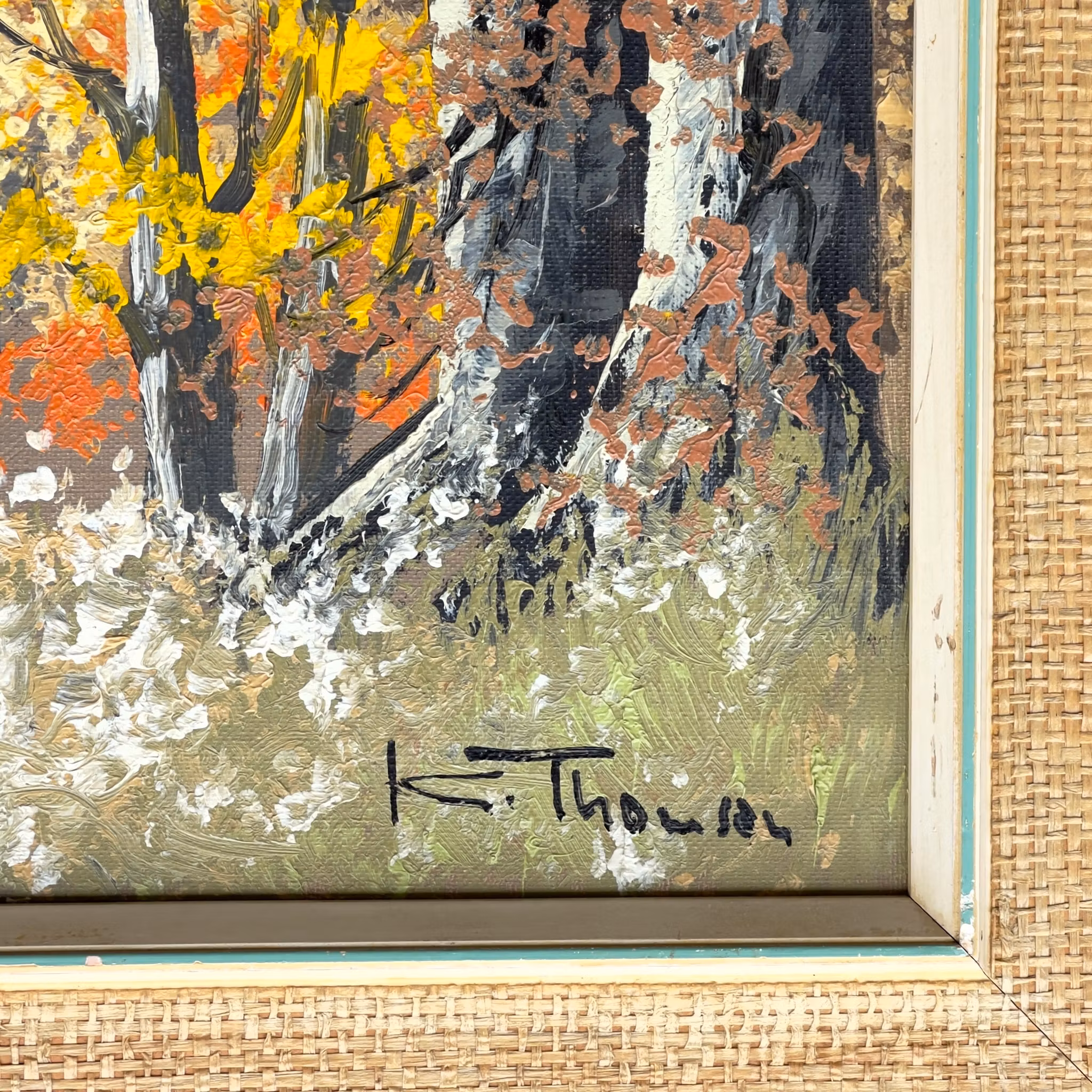 K. Thomsen - Oljemålning på duk - Höstskog med björkar - Signerad