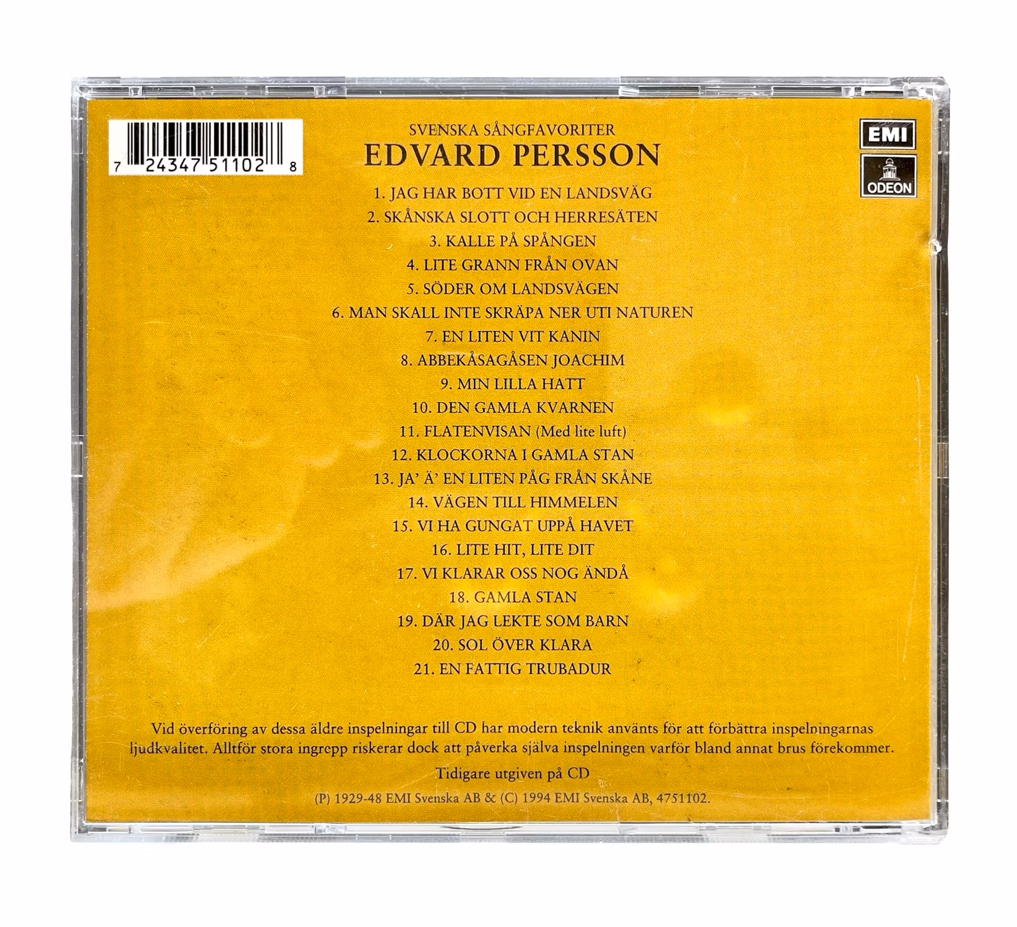 Edvard Persson - Svenska Sångfavoriter - EMI/Odeon CD - Kalle på Spången - Svensk Nostalgimusik