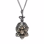 Antikt Hänge i Silver 835 med Strass - Jugendstil Blomma med Kedja