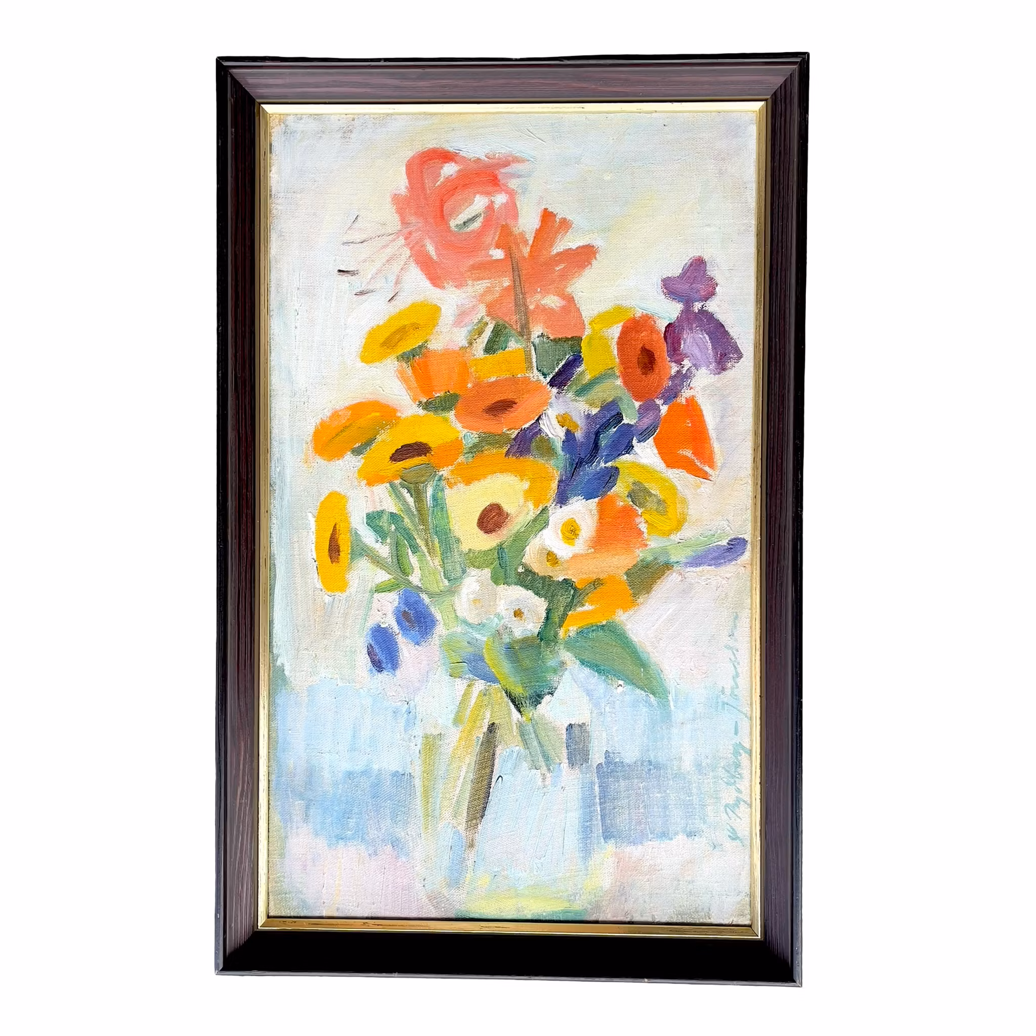 Signe Rydberg Jönsson (1906-1997) - Oljemålning på pannå - Färgstarkt blomster stilleben