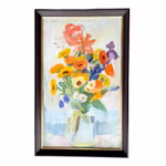 Signe Rydberg Jönsson (1906-1997) - Oljemålning på pannå - Färgstarkt blomster stilleben