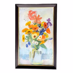 Signe Rydberg Jönsson (1906-1997) - Oliemaleri på panel - Farverigt blomsterstilleben