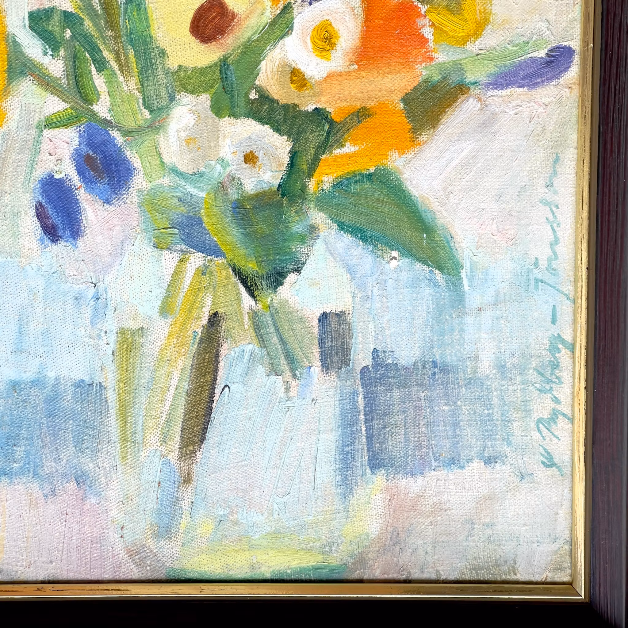 Signe Rydberg Jönsson (1906-1997) - Oljemålning på pannå - Färgstarkt blomster stilleben