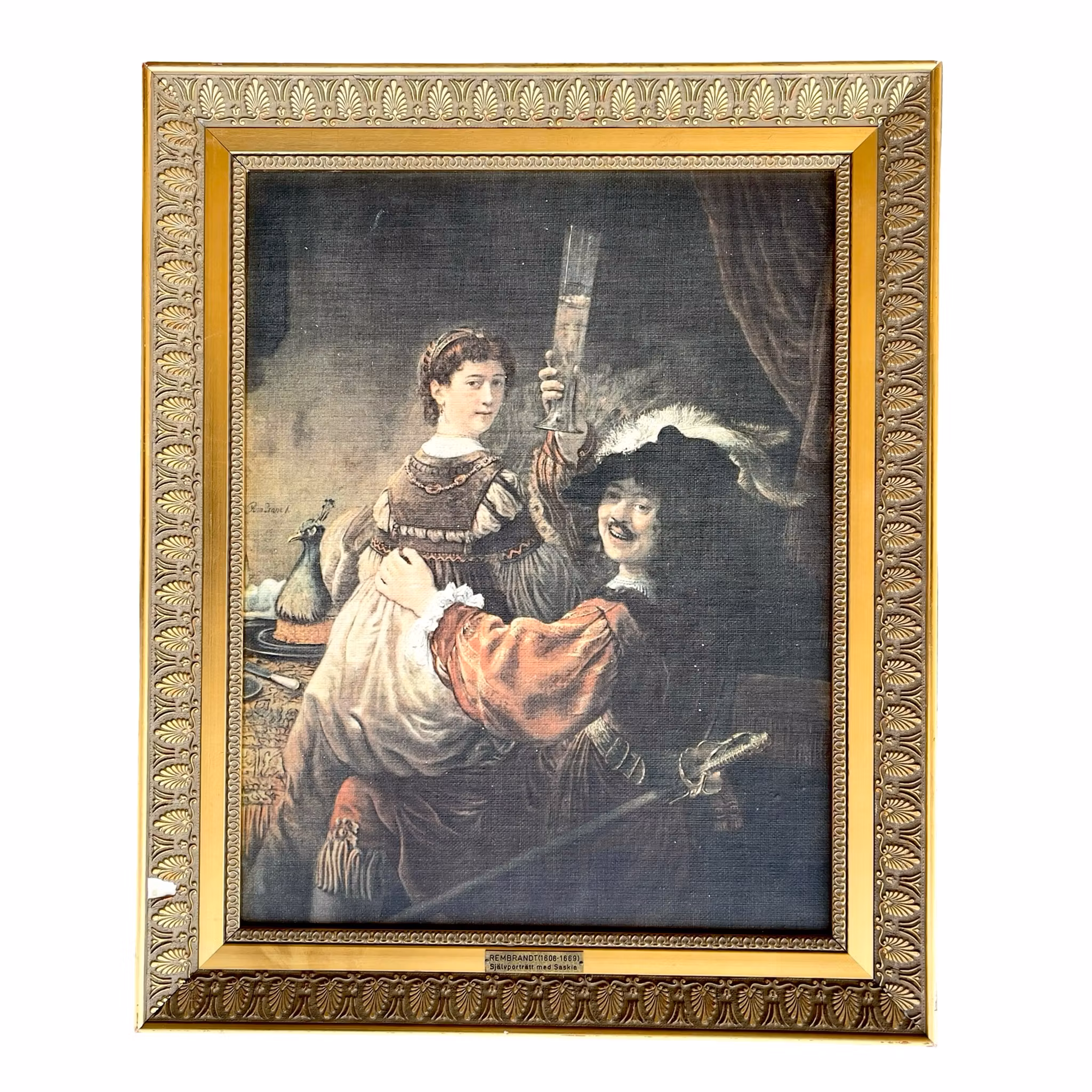 Rembrandt (1606-1669) - Självporträtt med Saskia - Inramad Konst reproduktion