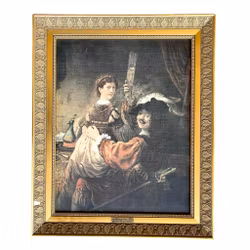 Rembrandt (1606–1669) – Selbstporträt mit Saskia – Gerahmte Kunstreproduktion