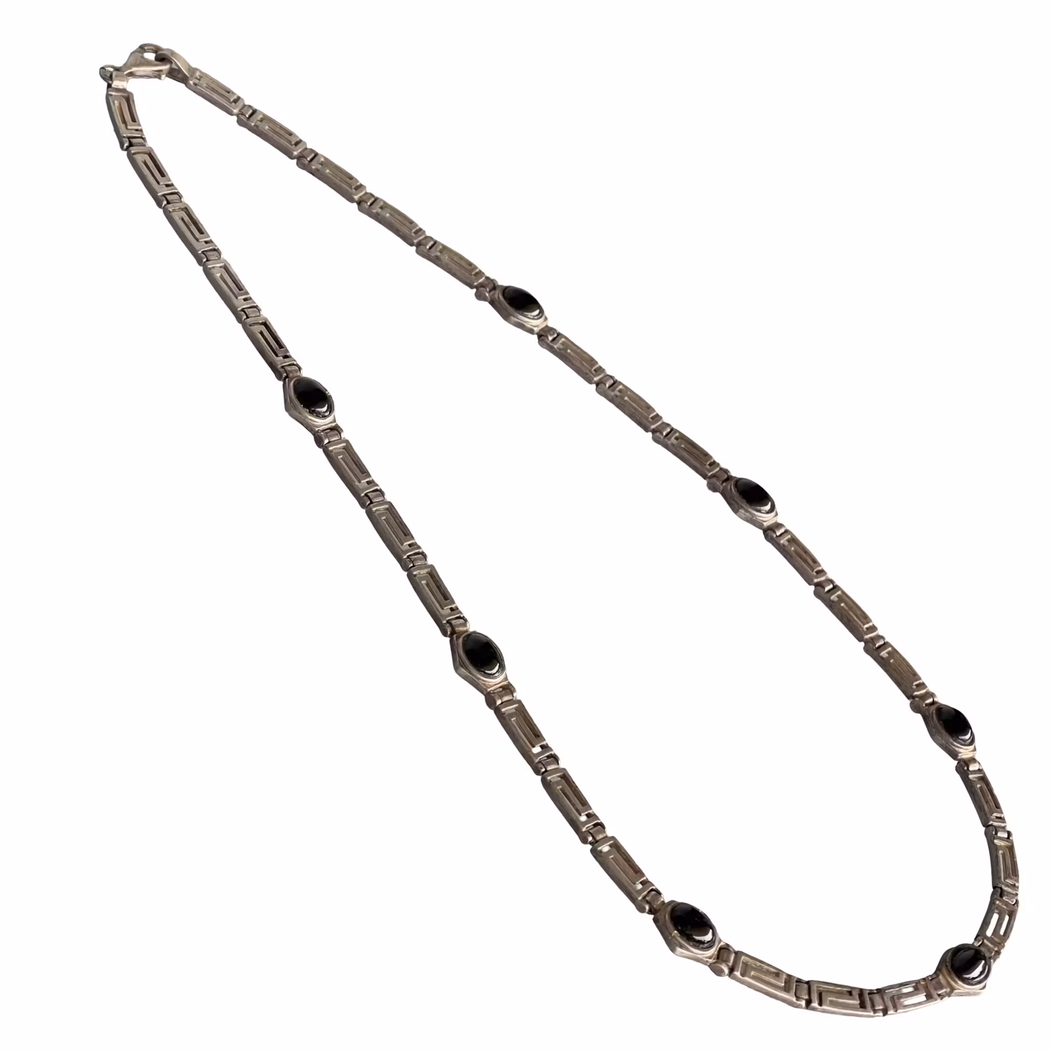 Vintage halsband i äkta sterling silver 925 med onyx - Grekisk meander/nyckeldesign