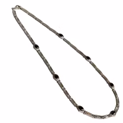 Vintage-Halskette aus echtem 925er Sterlingsilber mit Onyx – griechisches Mäander-/Schlüsselmuster