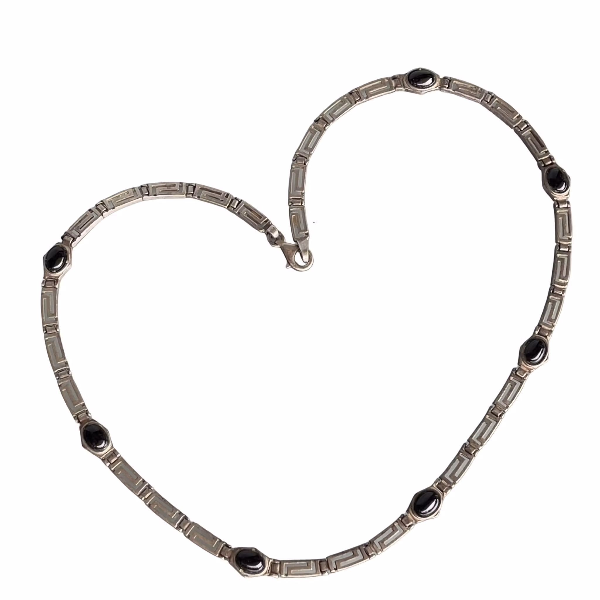 Vintage halsband i äkta sterling silver 925 med onyx - Grekisk meander/nyckeldesign