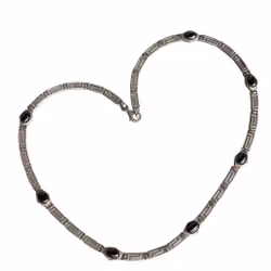 Vintage-Halskette aus echtem 925er Sterlingsilber mit Onyx – griechisches Mäander-/Schlüsselmuster