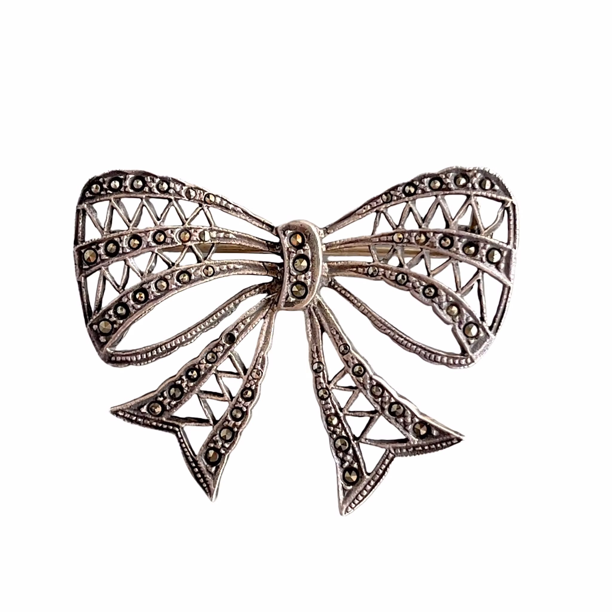 Art Deco inspirerad brosch i sterling silver 925 med markasiter - Rosettmotiv