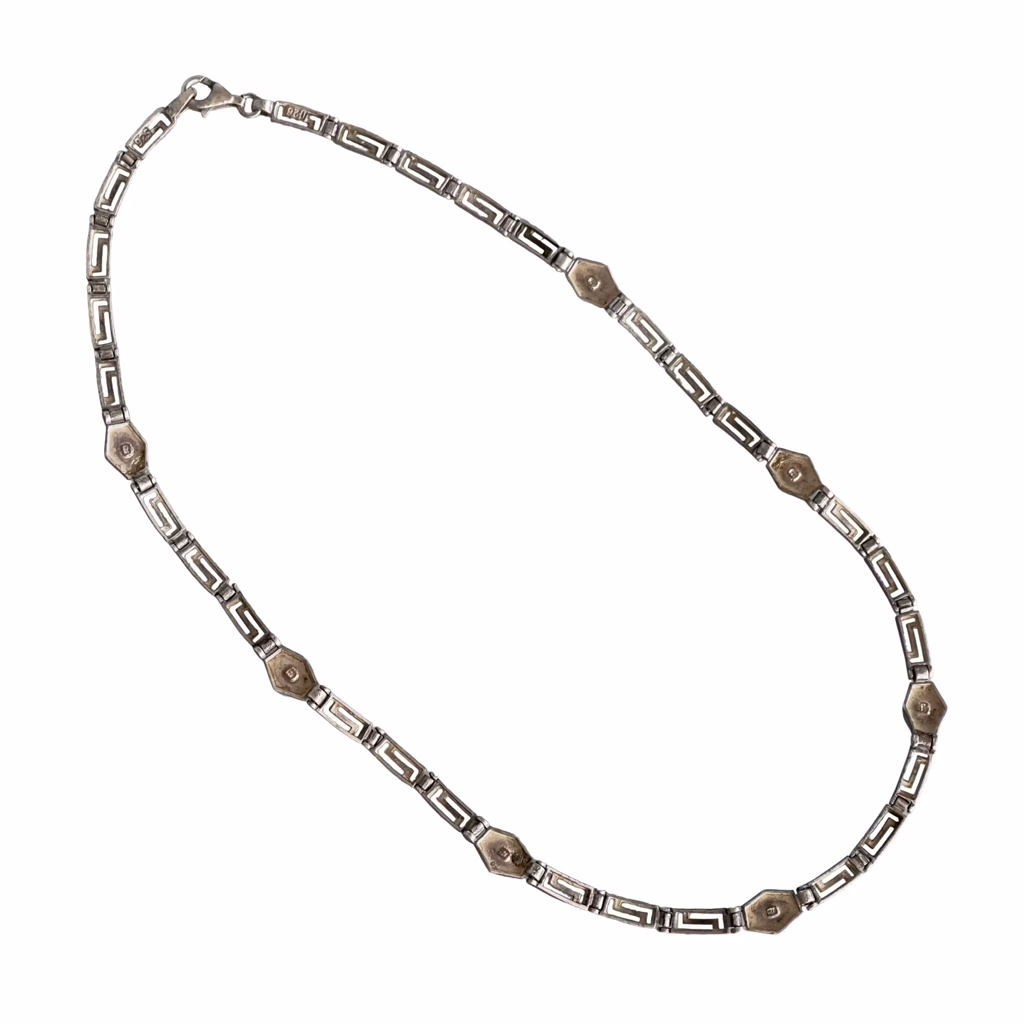 Vintage halsband i äkta sterling silver 925 med onyx - Grekisk meander/nyckeldesign