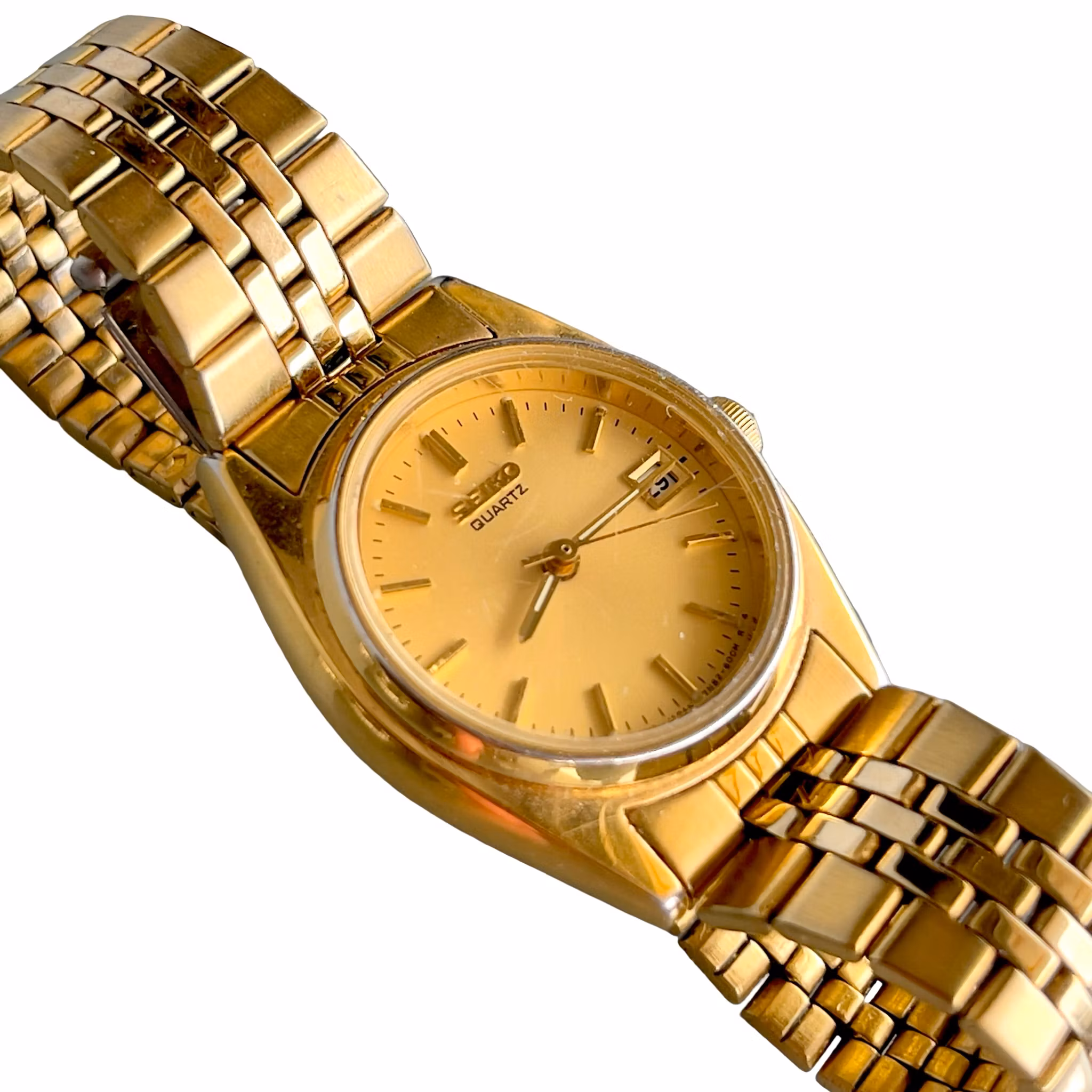 Seiko Quartz Vintage Damklocka - Guldtonad Klassiker med Datum