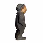 Träskulptur - Hand snidad Gubbe med Hatt - Signerad