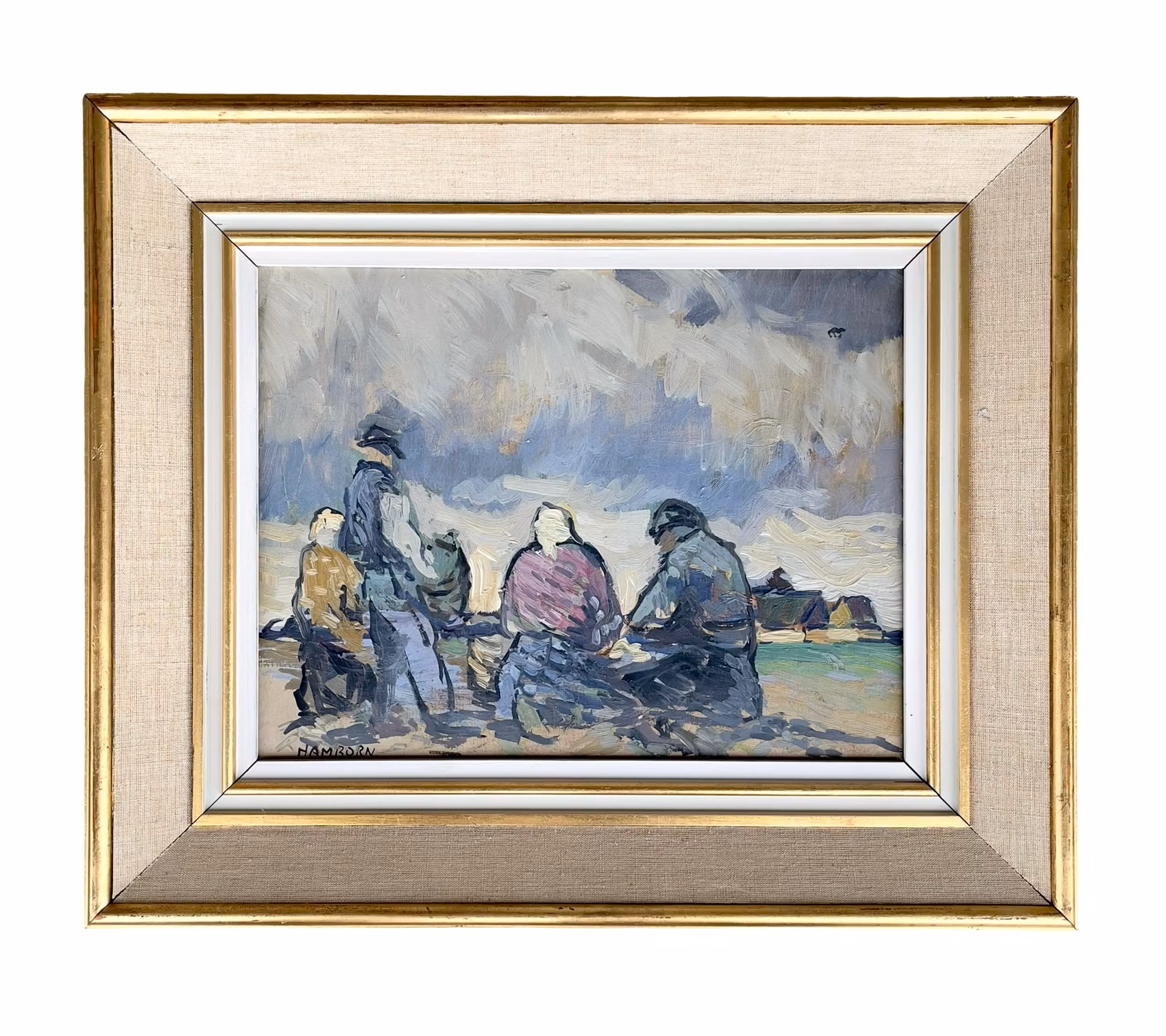 Axel Hamborn (1892-1983) - Oljemålning på pannå - På potatisfältet - Signerad