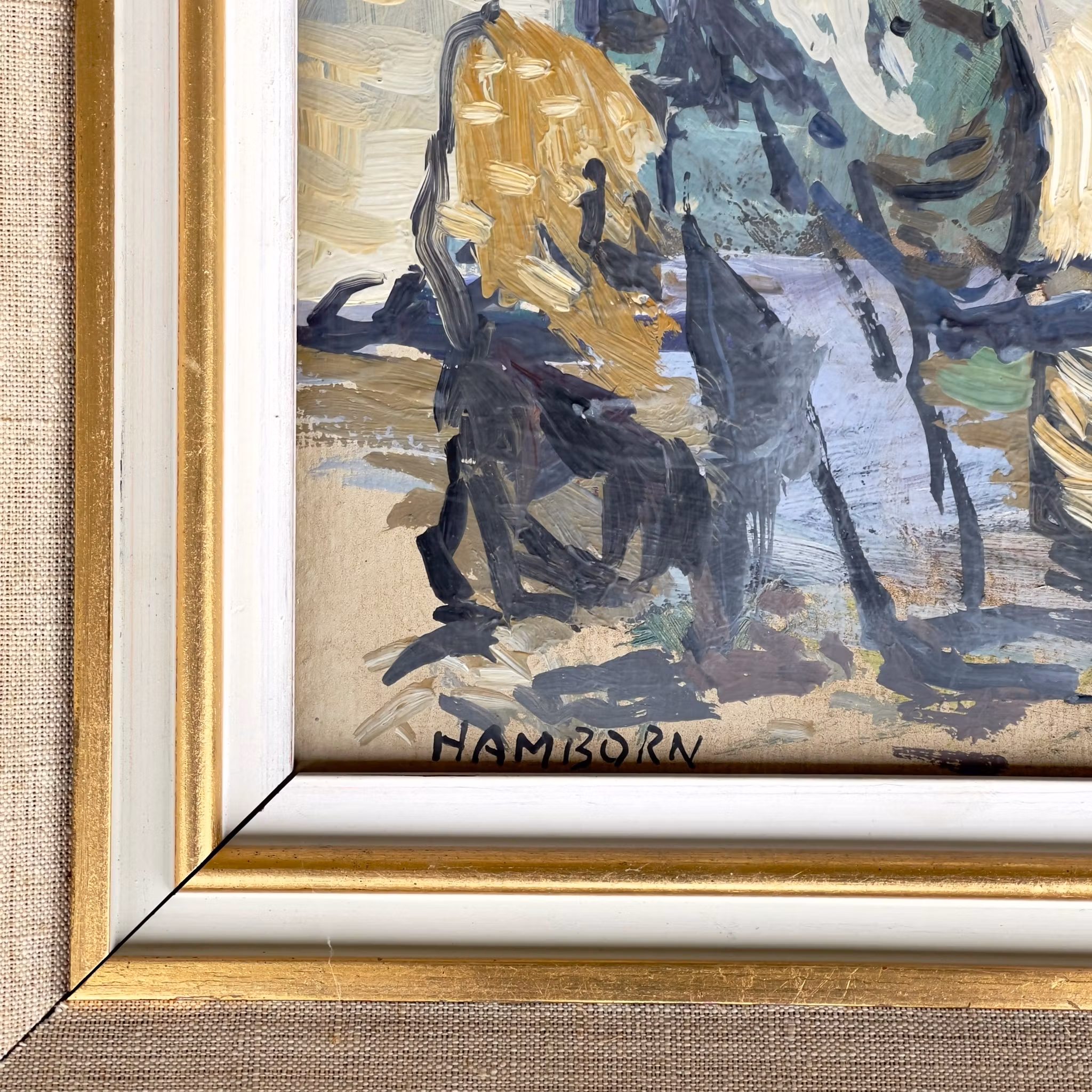 Axel Hamborn (1892-1983) - Oljemålning på pannå - På potatisfältet - Signerad
