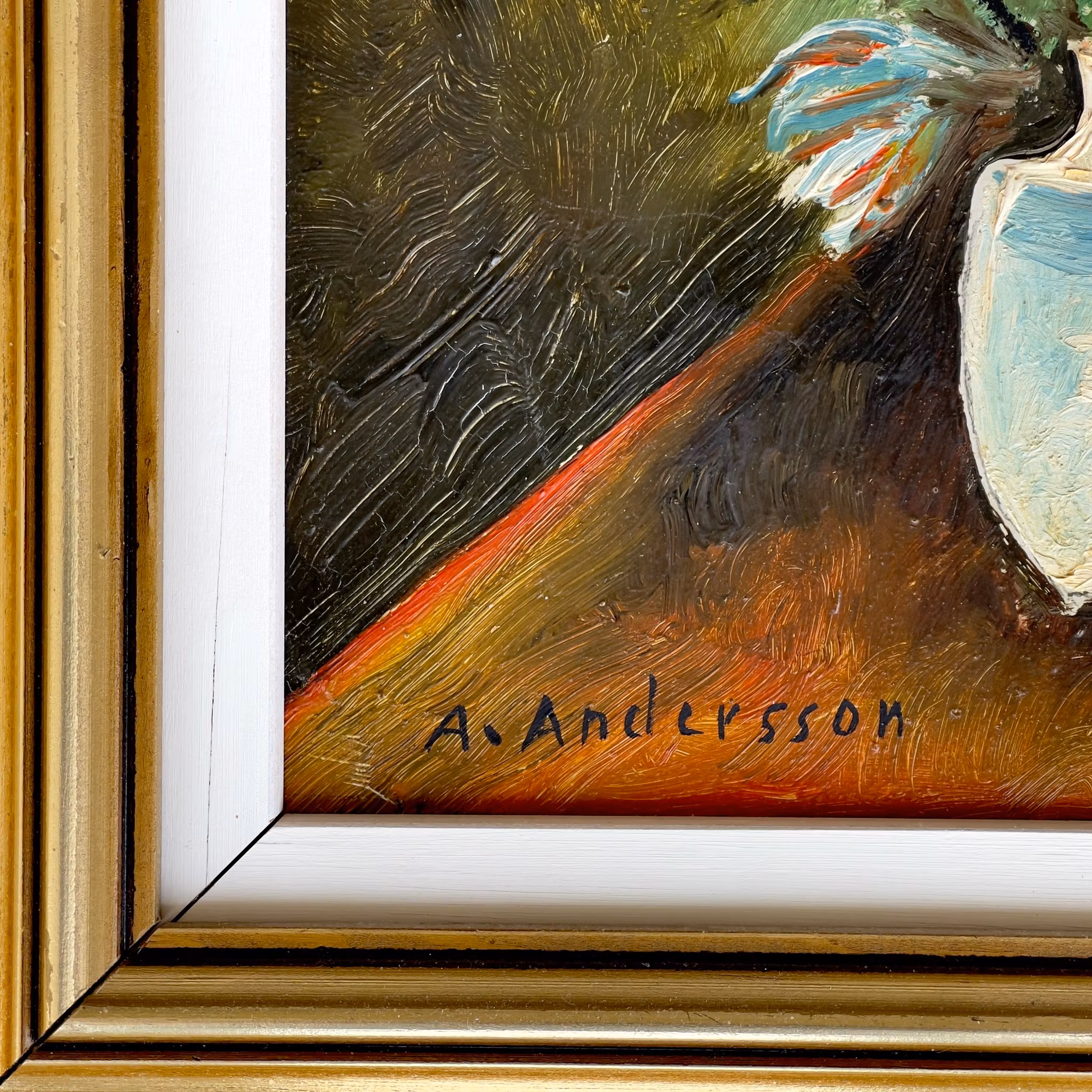 A. Andersson - Oljemålning på pannå - Blomstilleben