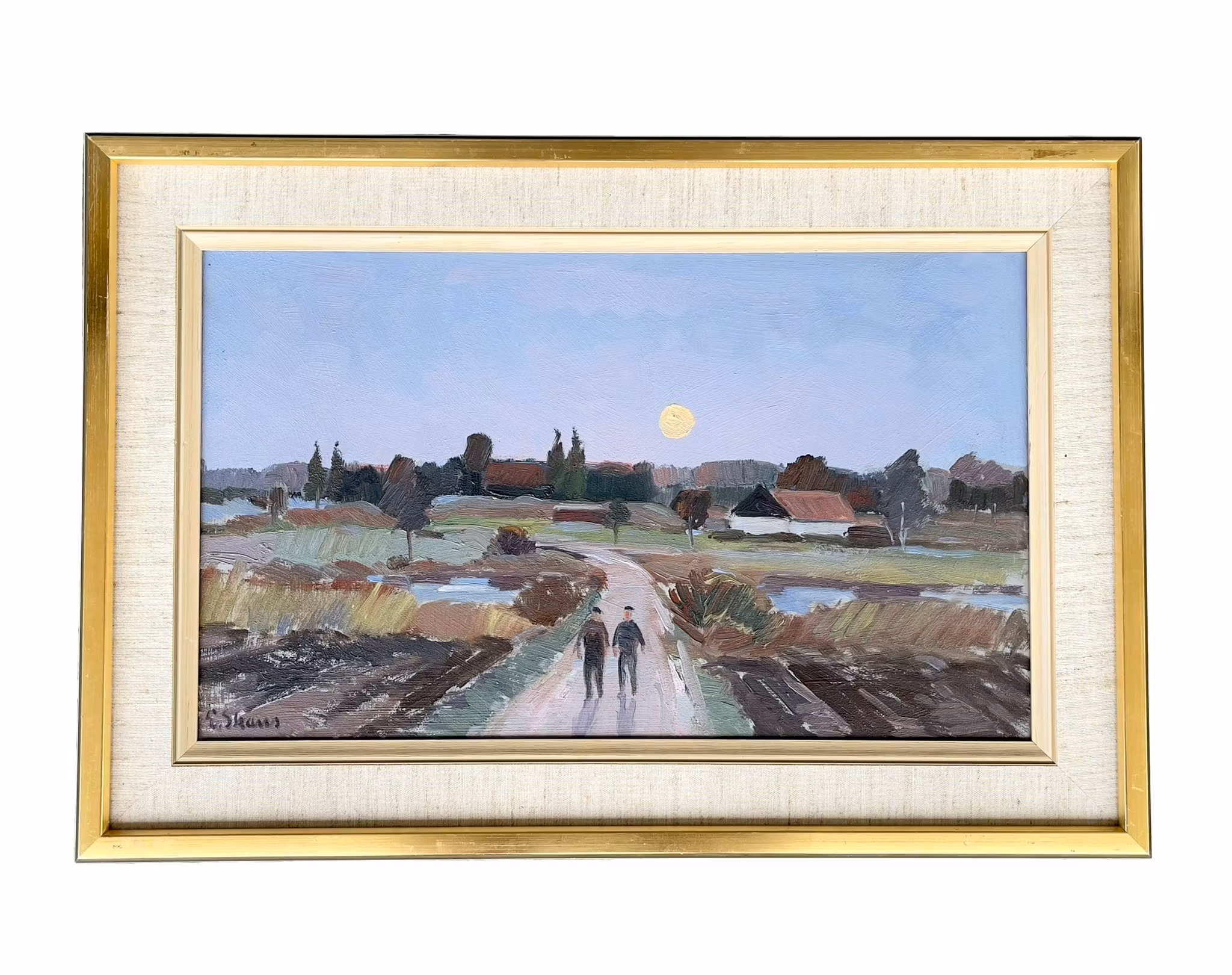 Eskil Skans (1905-1989) - Oljemålning på pannå - Promenad genom det skånska landskapet