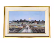 Eskil Skans (1905-1989) - Oljemålning på pannå - Promenad genom det skånska landskapet