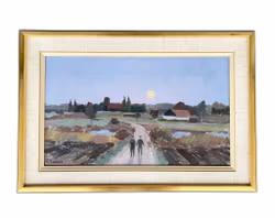 Eskil Skans (1905-1989) - Oljemaleri på panel - Vandring gjennom det skånske landskapet