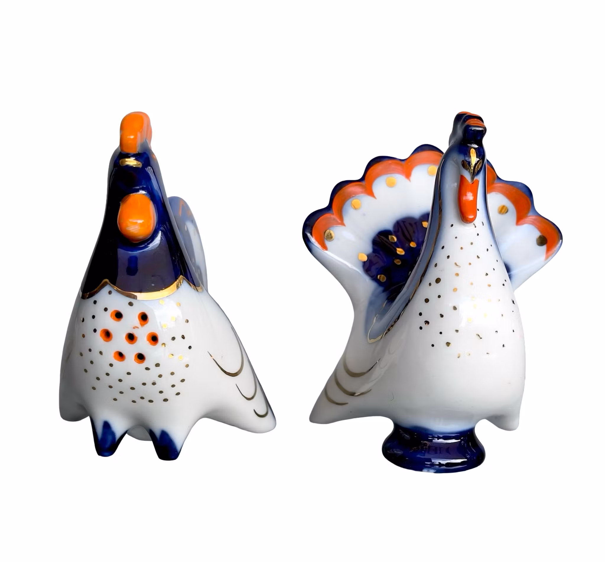 Vintage Lomonosov salt och peppar ströare i porslin - Tupp & Höna - USSR